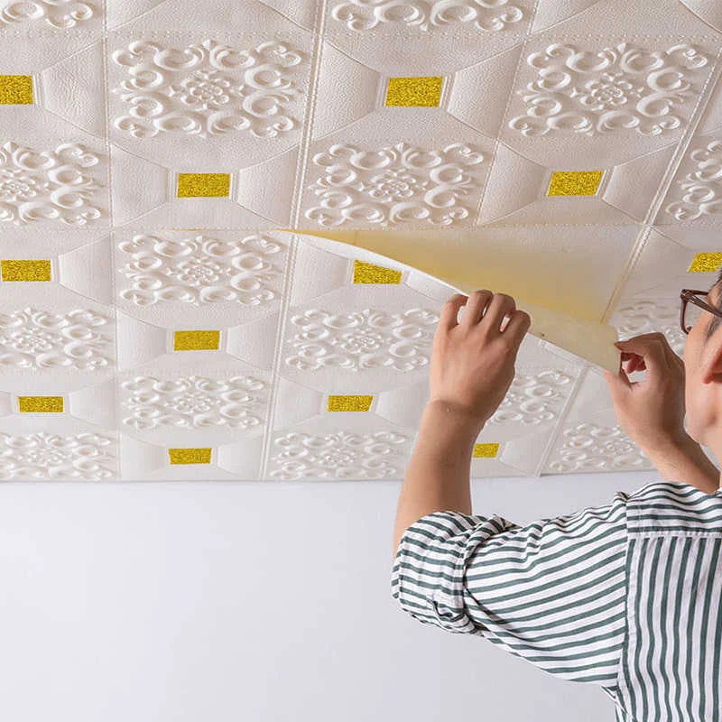 10Pcs 70x70cm Big Size Ceiling Wallpaper 3D Brick Waterproof Wall Stickers Foam Self-Adchive Wall Decoration