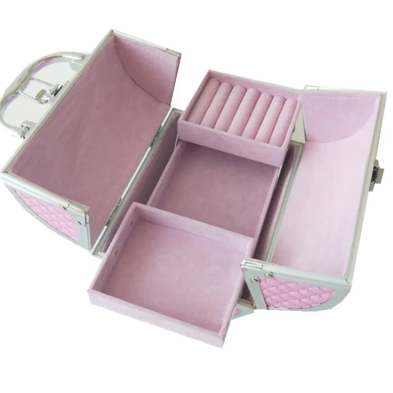 2022 New Pillow design Aluminium alloy Make up Box Makeup Case Beauty Case Cosmetic box  Multi Tiers Lockable Jewelry Box