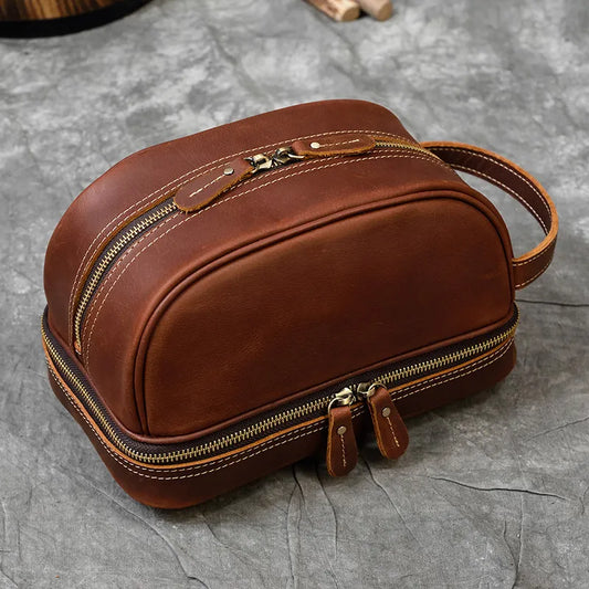 Fashion High Quality Small Travel Bag Crazy Horse Leather Travel Wallet Storage Bag Washing Make Up Bag For Travel toiletry bag