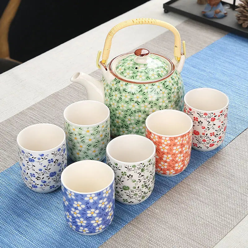 1 Pot 6 Cups Creative CeramicTea Set Handmade TeaPot Cup Chinese porcelain Gift GungFu floral Tea Teaware Office Travel Teaware