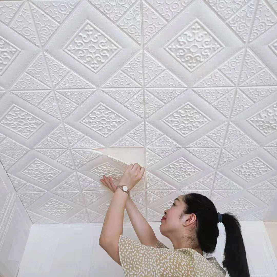 10Pcs 70×70cm Ceiling Wallpaper 3D Foam Brick Wallpaper Adhesive Wall Decor Wall Stickers
