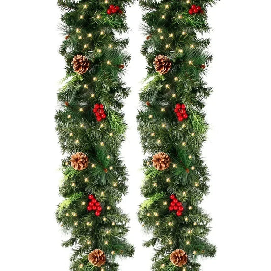Christmas Garlands with Pinecones Red Berries Artificial Christmas Wreaths for Home Xmas Tree Stairs Door New Year Decoration