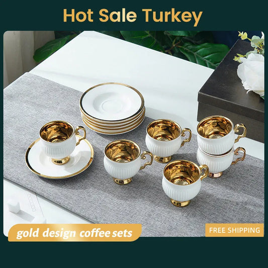 Arabic Style Goblets Modern Luxury Gold-plated Coffee Cup Set High Grade Ceramic Coffee Cups and Saucer Milk Cup Set Tea Cup Set