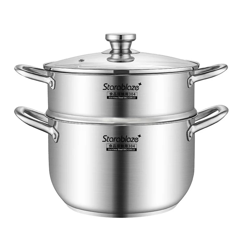 304 Thicken Stainless Steel 2-Tier/Layer Steam Cooker pot, Multi-function Steam Pot, For Kitchen Cooker Gas Stove Steam Pot