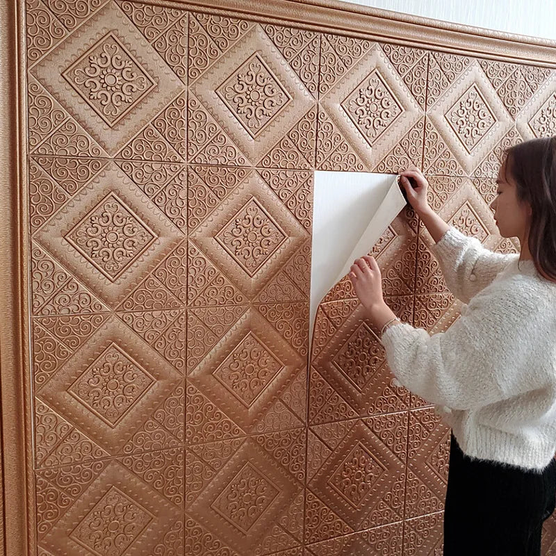 10Pcs 70×70cm Ceiling Wallpaper 3D Foam Brick Wallpaper Adhesive Wall Decor Wall Stickers