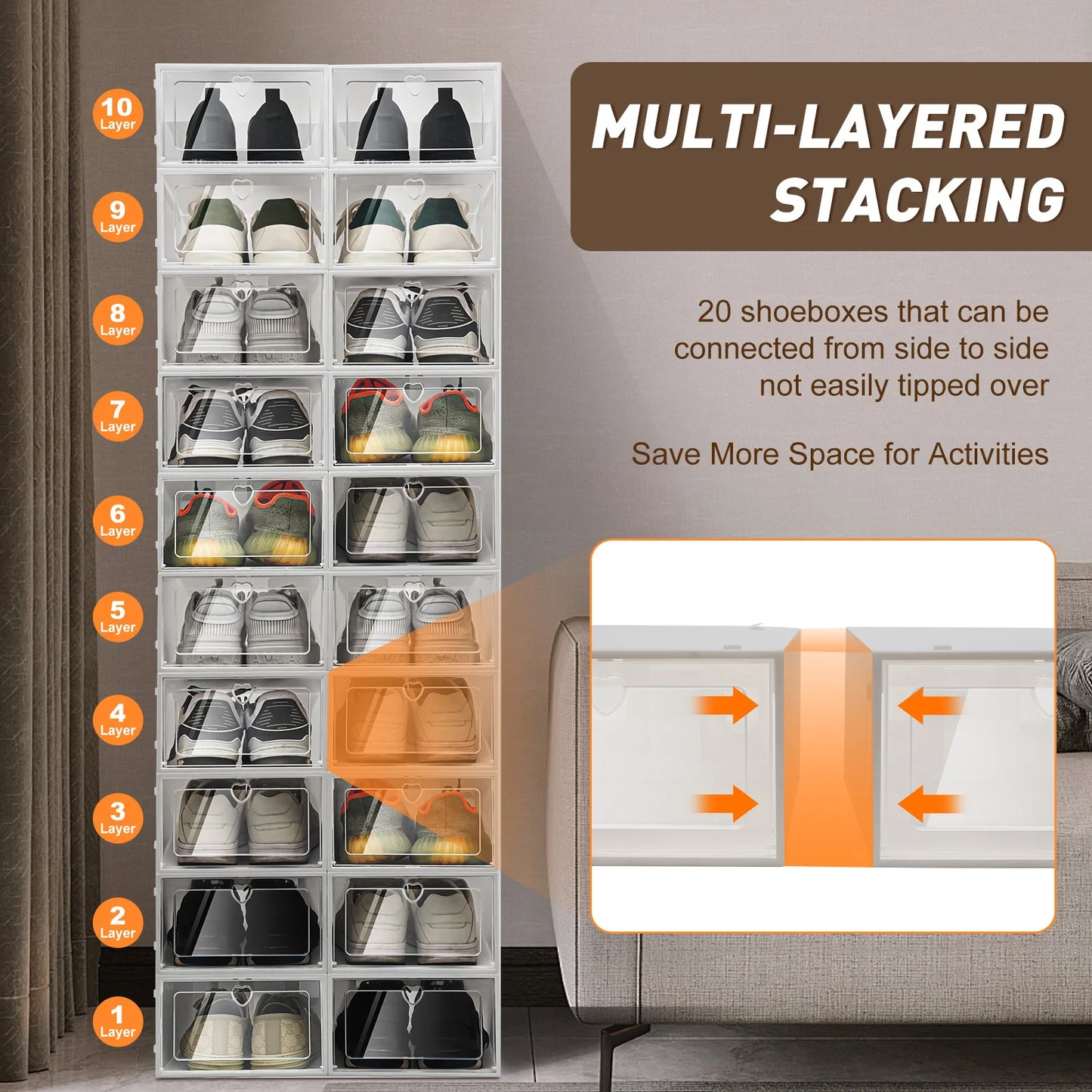 20pcs/Set Thicken Shoes Box Stackable Plastic Drawer Case Shoes Storage Stand Organizer Shelf for Hallway Living Room Shoebox