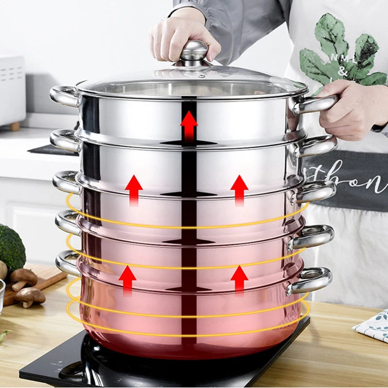 28cm Stainless Steel Thick Steamer pot 5-layer Soup Steam Pot Universal Cooking Pots for Induction Cooker Gas Stove steam pot