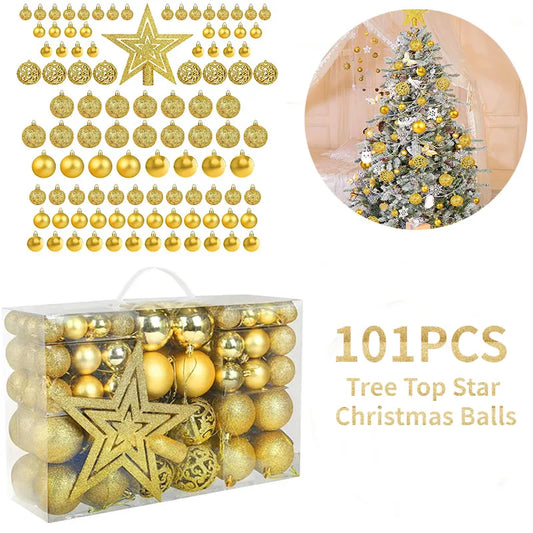 101PCS Christmas Ball Star 6cm /3cm Plastic Hollow matte Christmas Ball Ornaments christmas tree decorations for  Xmas Party