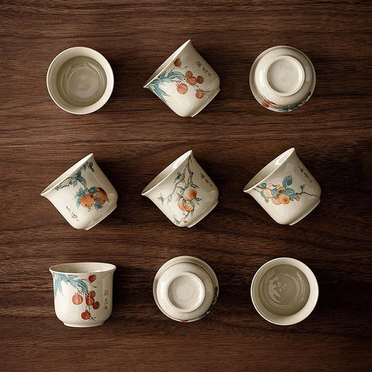 Teacup Single Home Hospitality Tasting Host Chinese Wood Grey Ceramic Tea Set Kung Fu Small Tea Cup