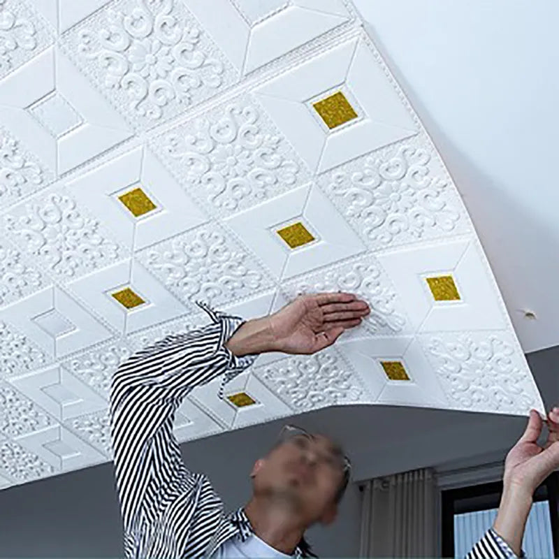 10Pcs 70x70cm Big Size Ceiling Wallpaper 3D Brick Waterproof Wall Stickers Foam Self-Adchive Wall Decoration