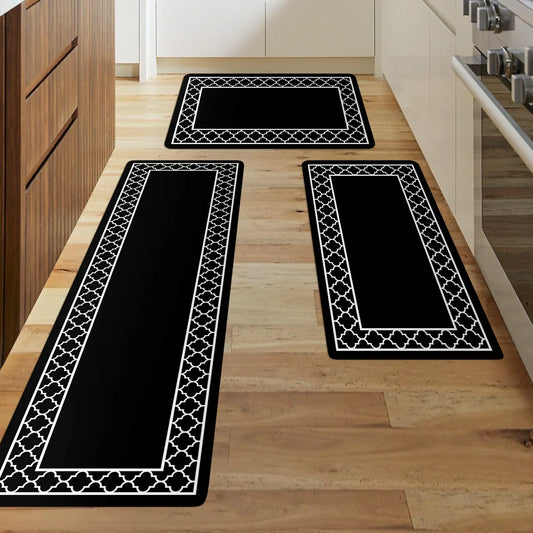 1pc Black Kitchen Mat Carpet Floor Mat Washable Home Entrance Doormat Bedroom Carpet Living Room Decorative
