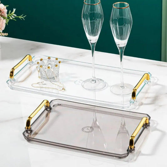Acrylic Decorative Tray Rectangular Tray With Handle Household Tea Tray Tableware Tray