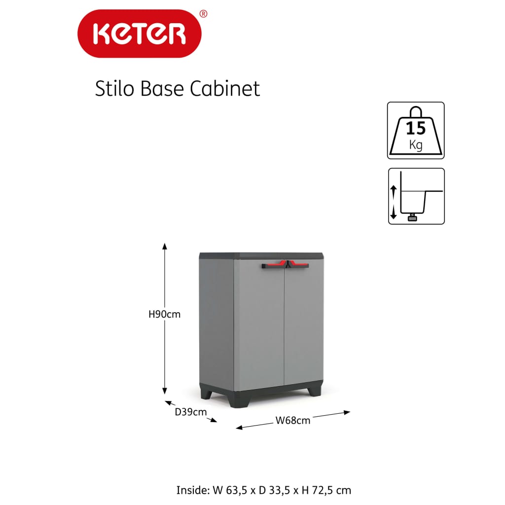 Keter Opbergkast laag Stilo 90 cm grijs en zwart