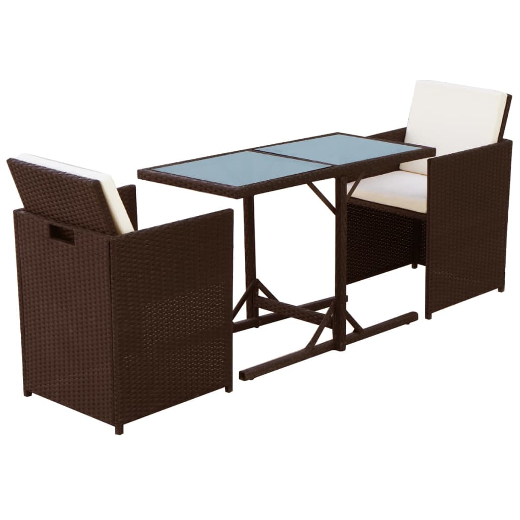 3-delige Bistroset met kussens poly rattan bruin