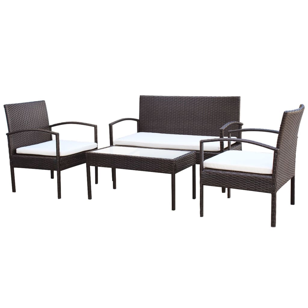 4-delige Loungeset met kussens poly rattan bruin