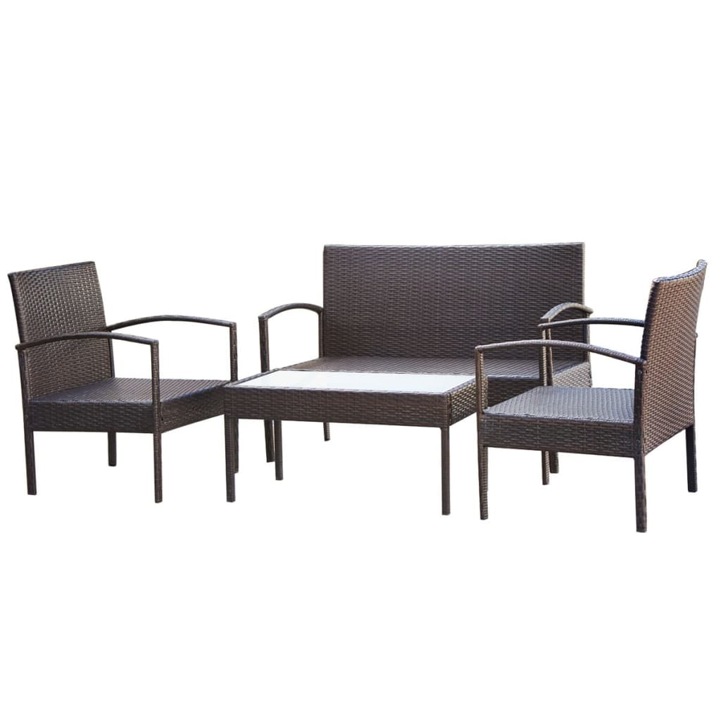 4-delige Loungeset met kussens poly rattan bruin