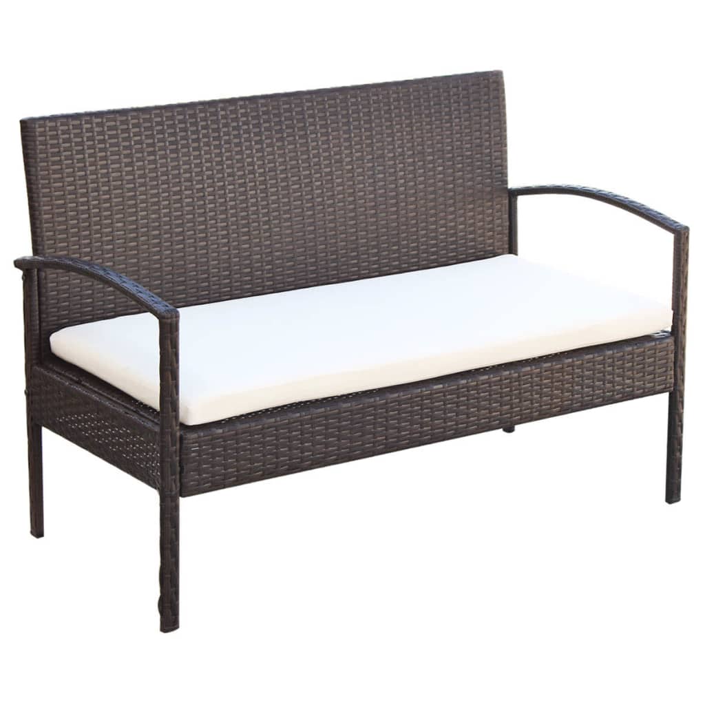 4-delige Loungeset met kussens poly rattan bruin