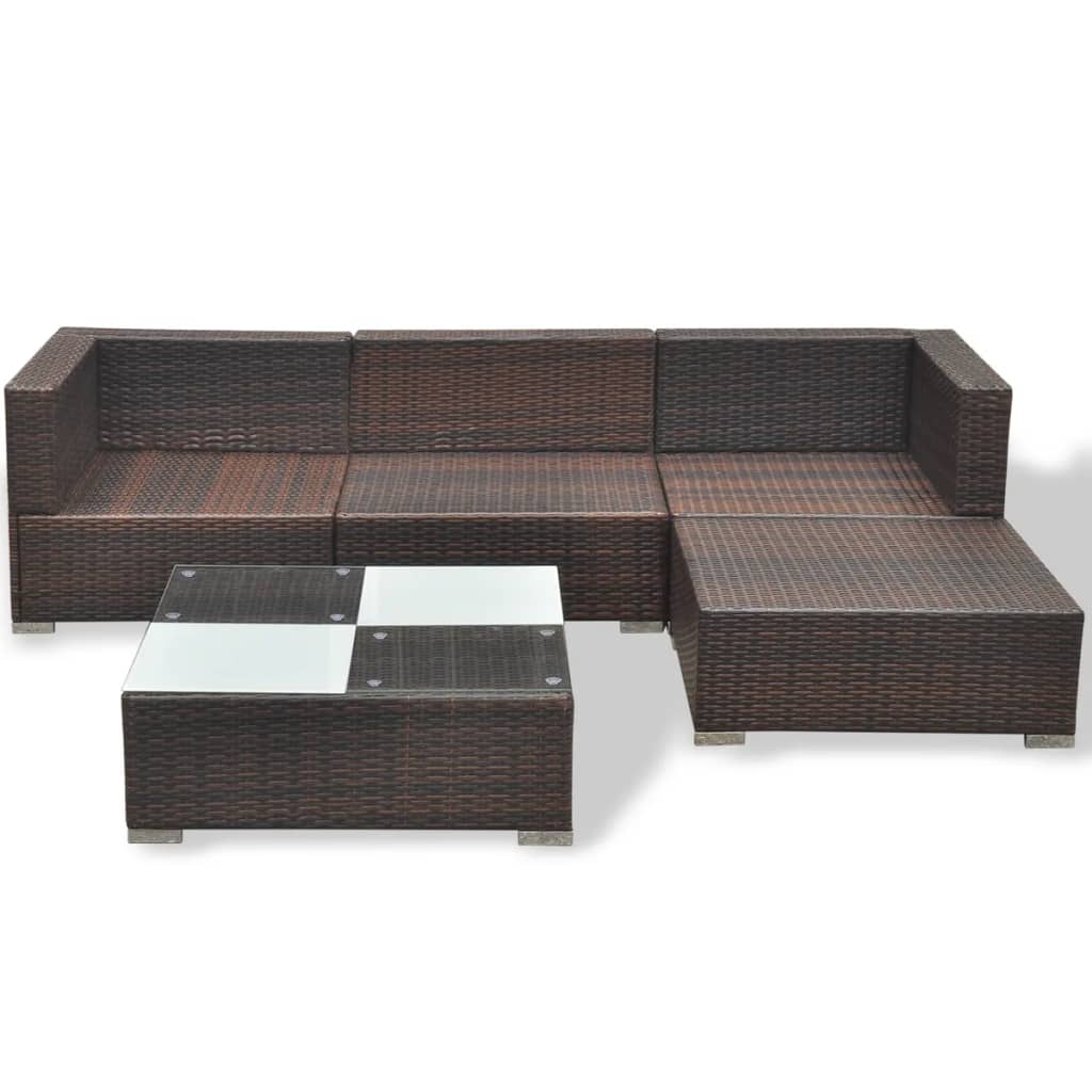 5-delige Loungeset met kussens poly rattan bruin