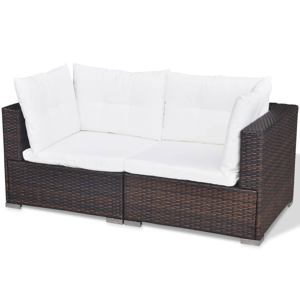 5-delige Loungeset met kussens poly rattan bruin