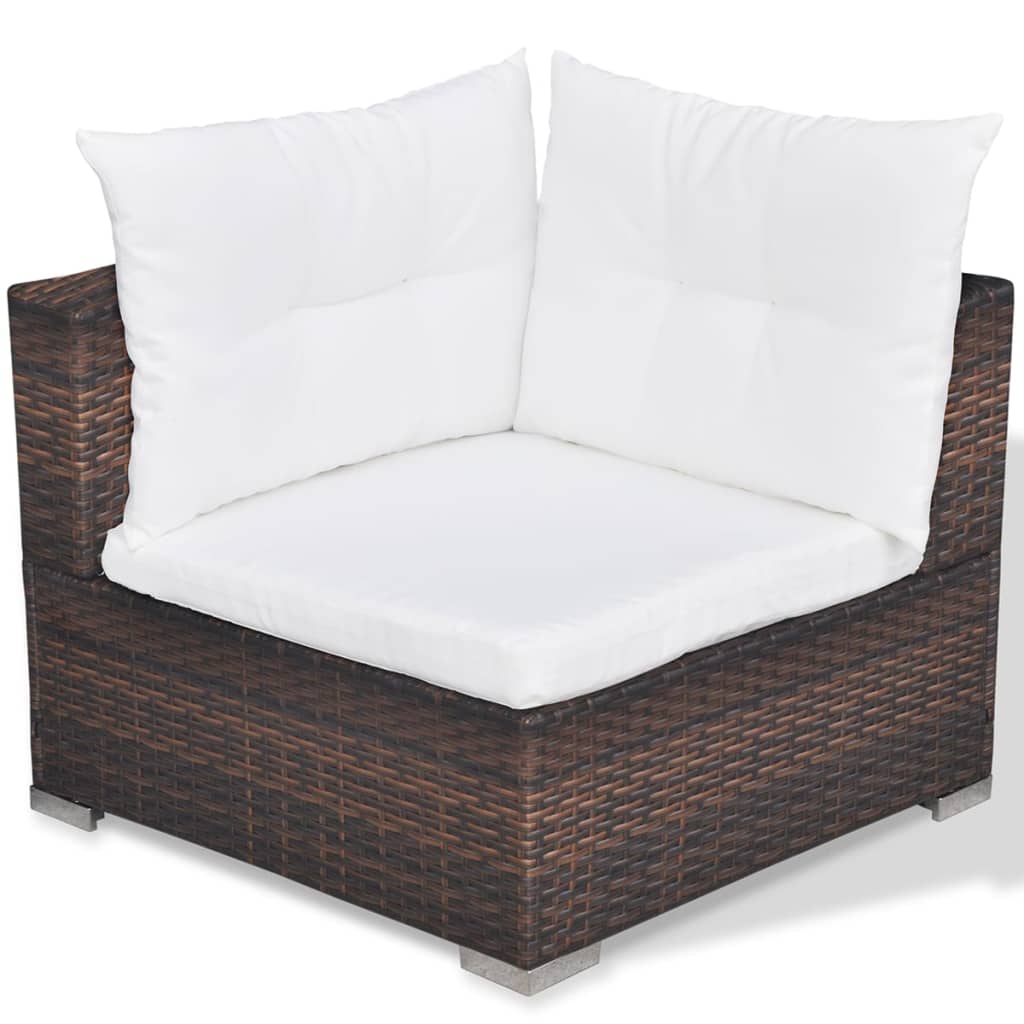 5-delige Loungeset met kussens poly rattan bruin