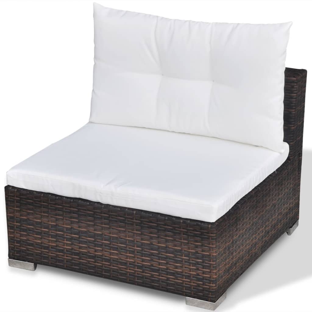 5-delige Loungeset met kussens poly rattan bruin