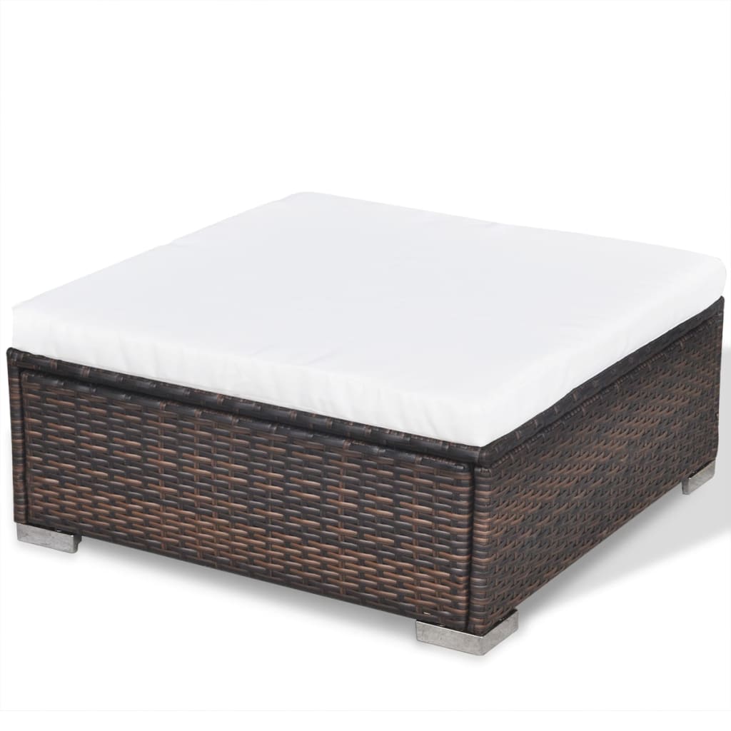 5-delige Loungeset met kussens poly rattan bruin