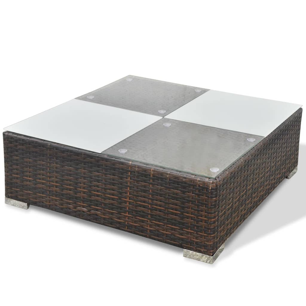 5-delige Loungeset met kussens poly rattan bruin