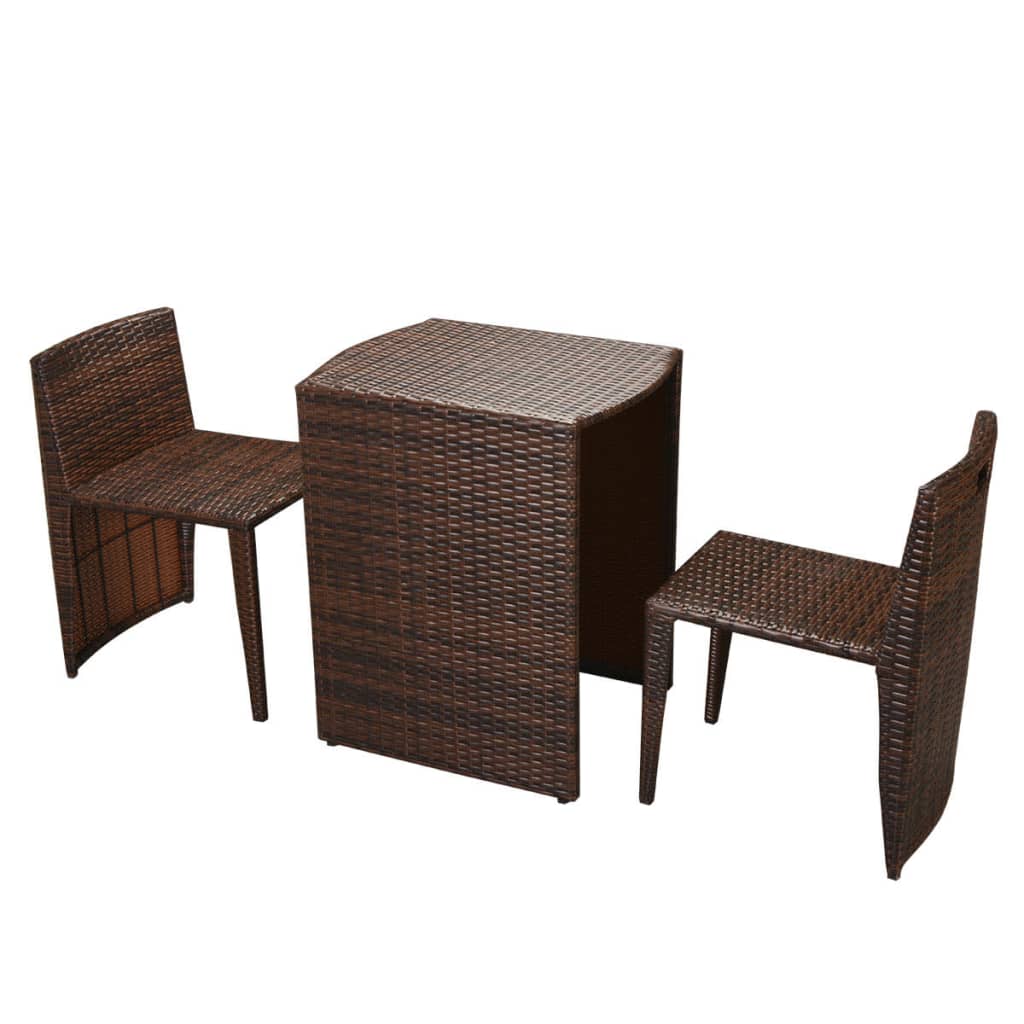 3-delige Bistroset met kussens poly rattan bruin