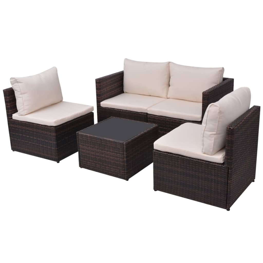 5-delige Loungeset met kussens poly rattan bruin