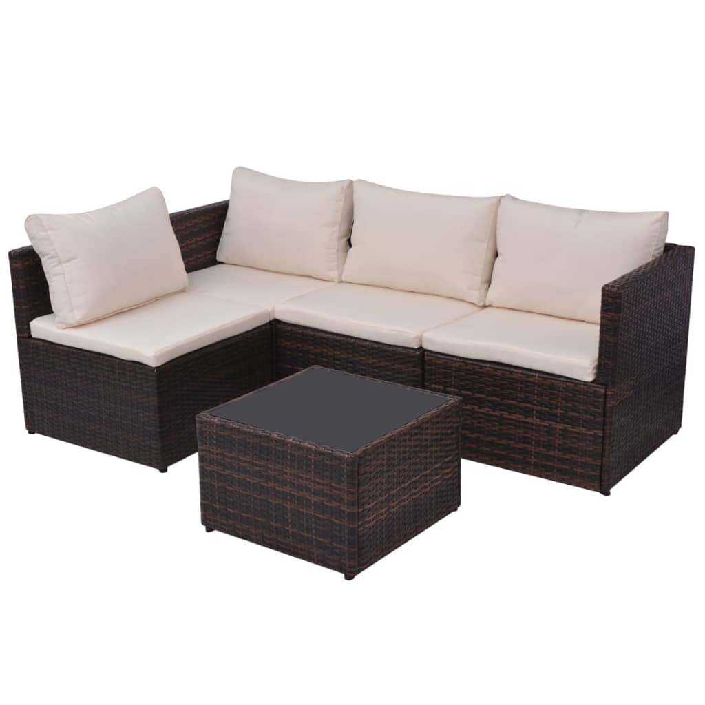 5-delige Loungeset met kussens poly rattan bruin