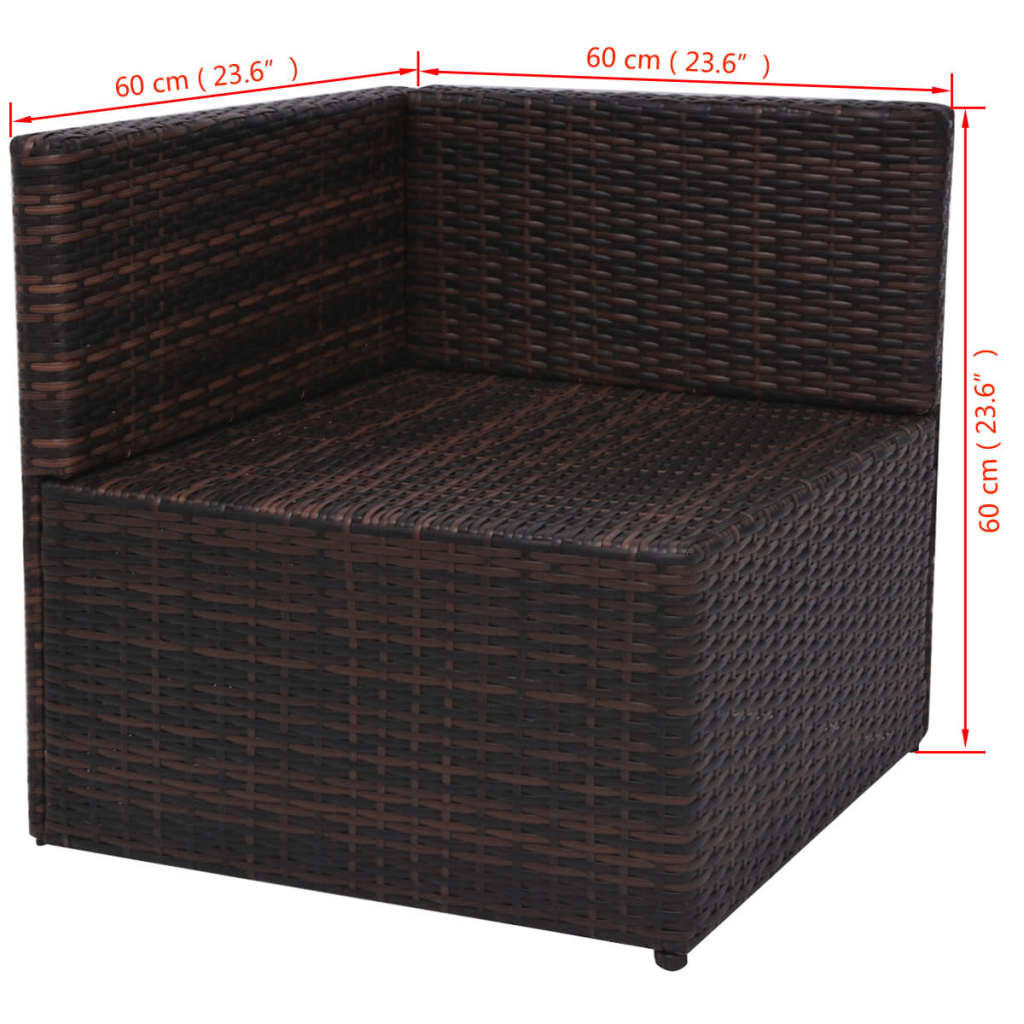 5-delige Loungeset met kussens poly rattan bruin