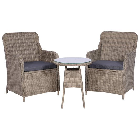 3-delige Bistroset met kussens poly rattan bruin