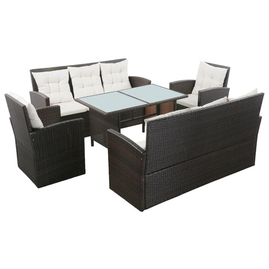 5-delige Loungeset met kussens poly rattan bruin