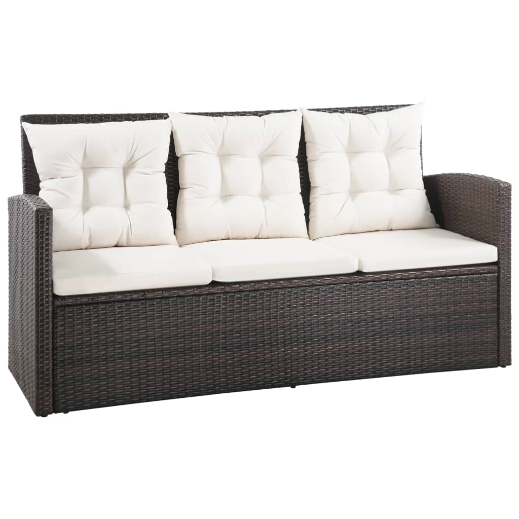 5-delige Loungeset met kussens poly rattan bruin