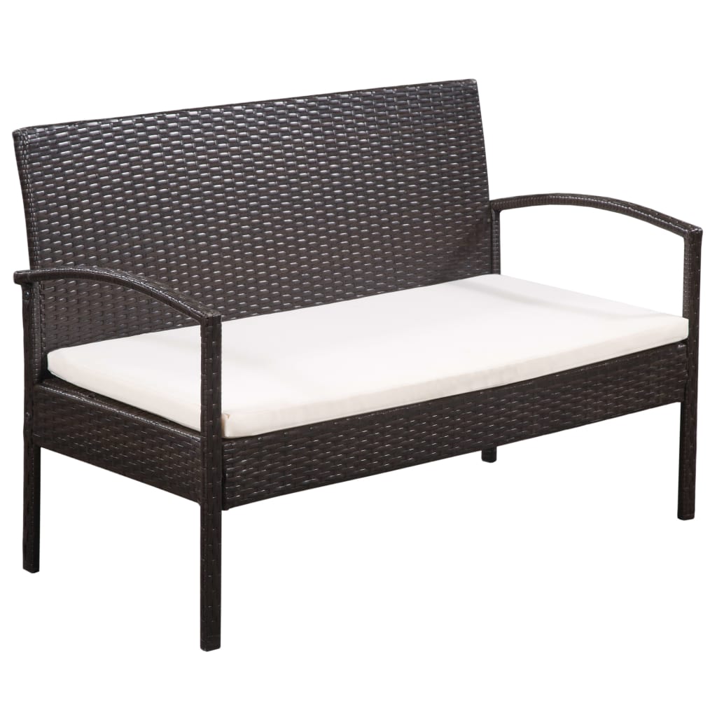 5-delige Loungeset met kussens poly rattan bruin