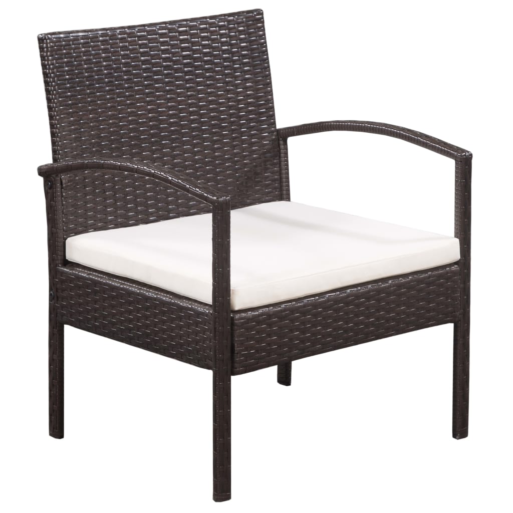 5-delige Loungeset met kussens poly rattan bruin