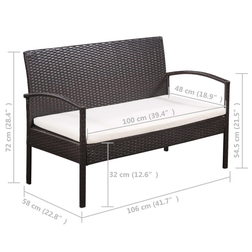 5-delige Loungeset met kussens poly rattan bruin