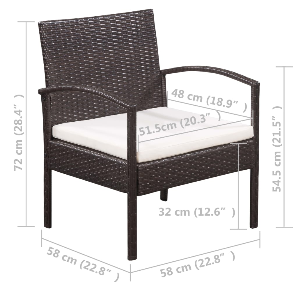 5-delige Loungeset met kussens poly rattan bruin