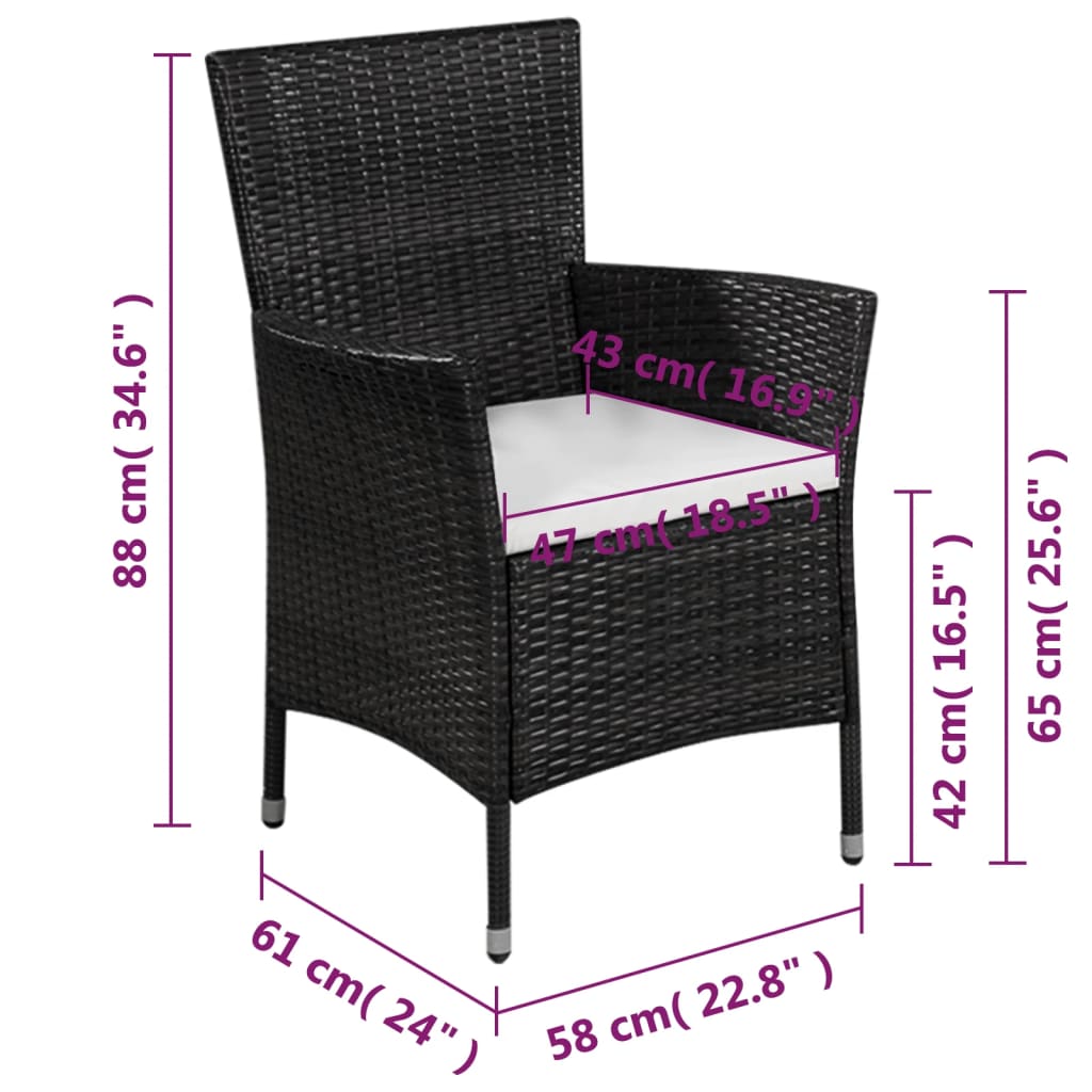 3-delige Bistroset poly rattan zwart