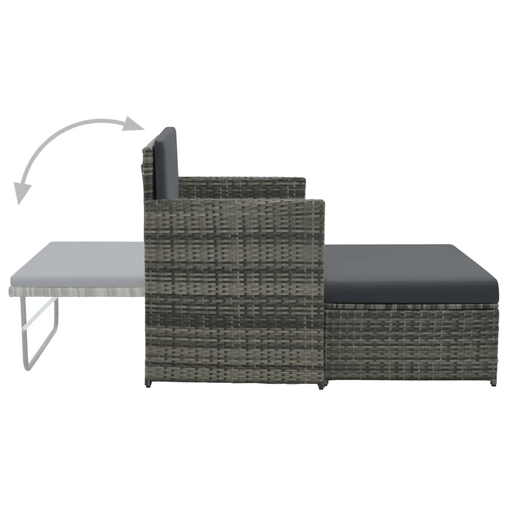 2-delige Loungeset met kussens poly rattan grijs