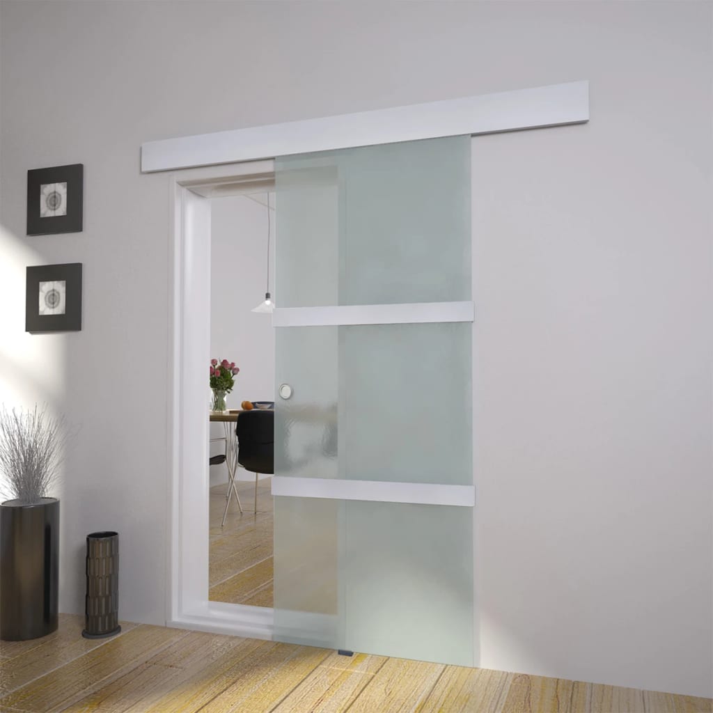 Schuifdeur 178 cm glas en aluminium zilverkleurig