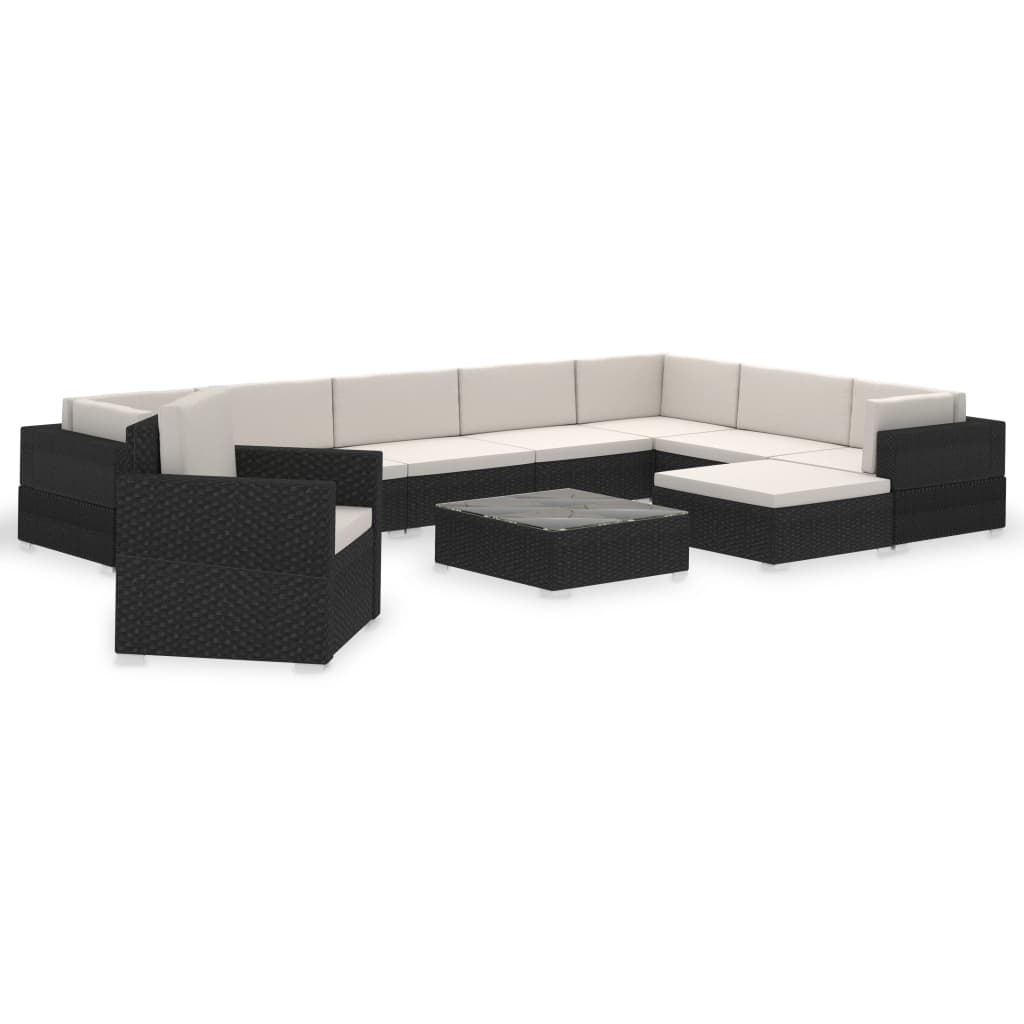 12-delige Loungeset met kussens poly rattan zwart