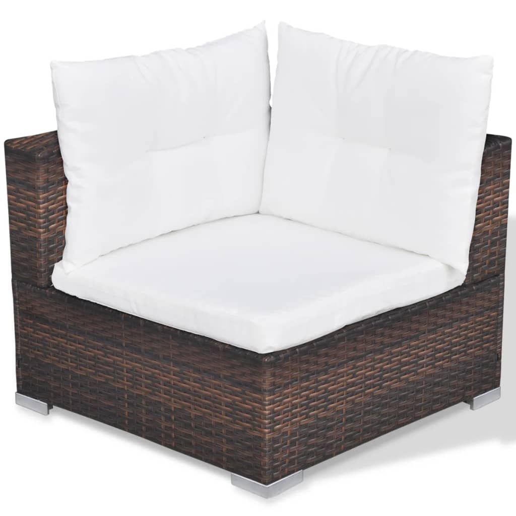 10-delige Loungeset met kussens poly rattan bruin