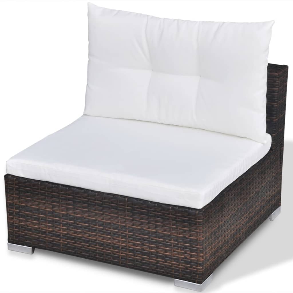 10-delige Loungeset met kussens poly rattan bruin