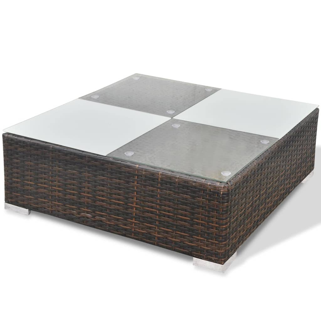 10-delige Loungeset met kussens poly rattan bruin