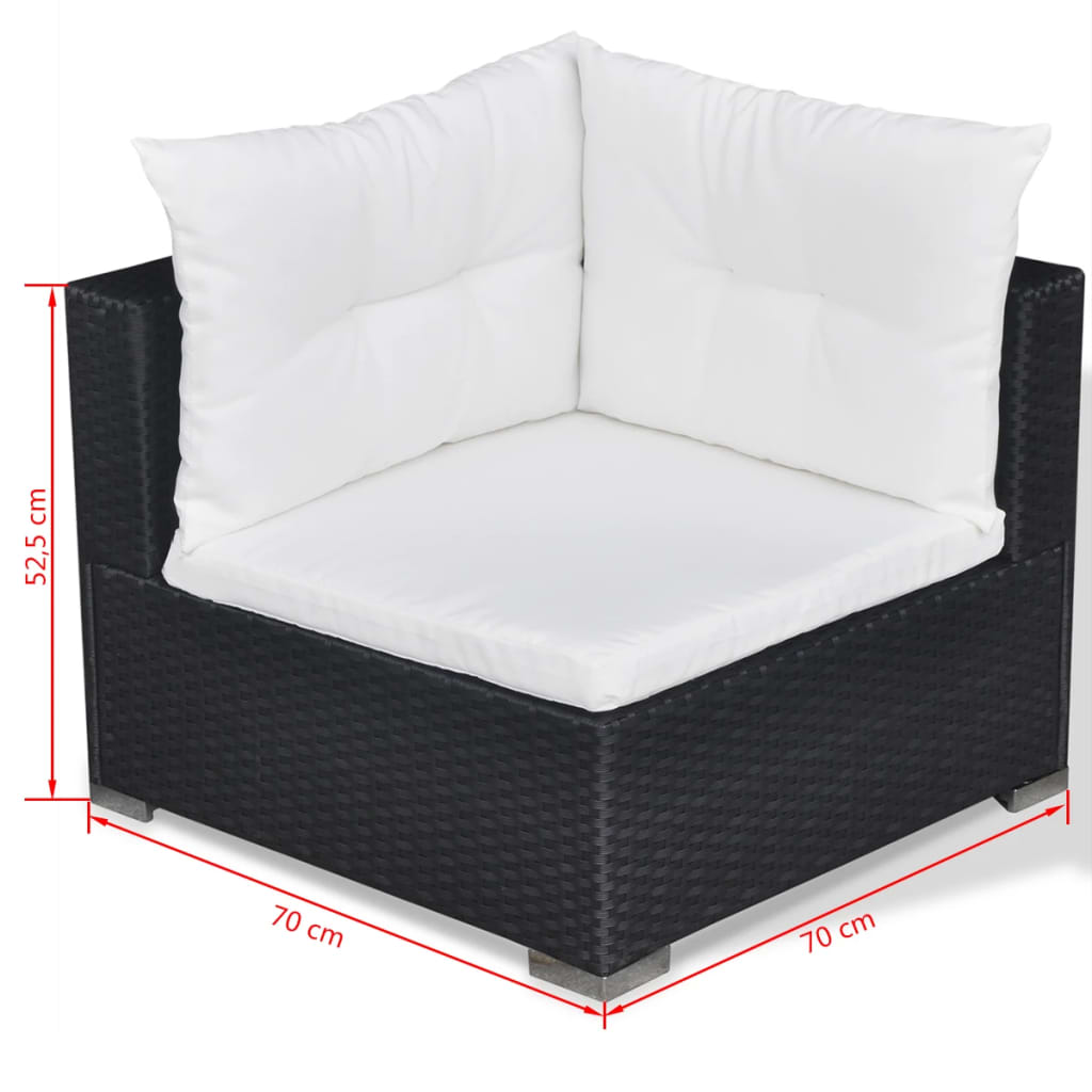 10-delige Loungeset met kussens poly rattan zwart