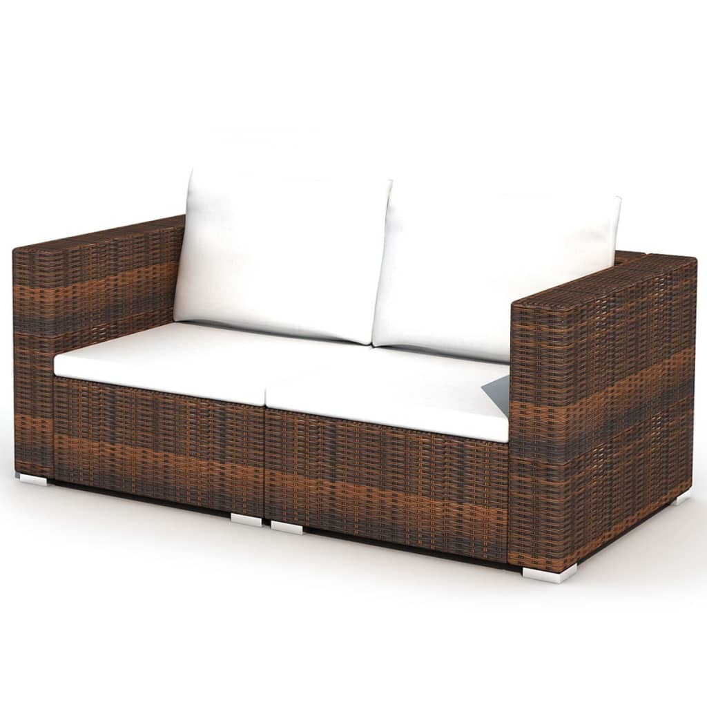 10-delige Loungeset met kussens poly rattan bruin