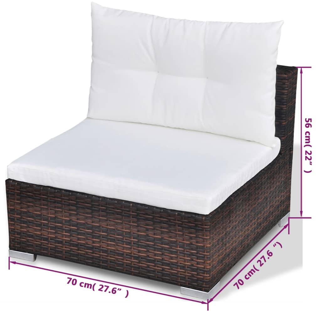 10-delige Loungeset met kussens poly rattan bruin