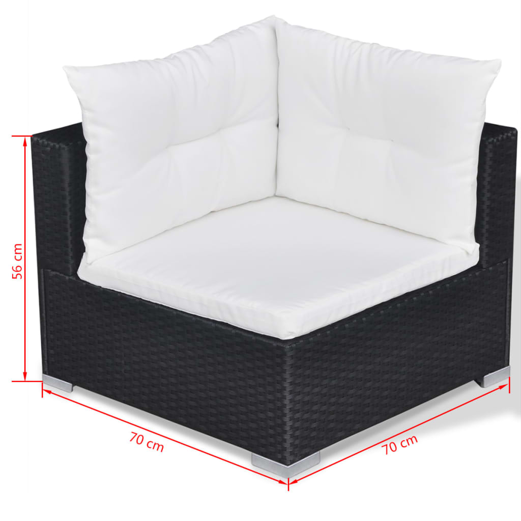 10-delige Loungeset met kussens poly rattan zwart