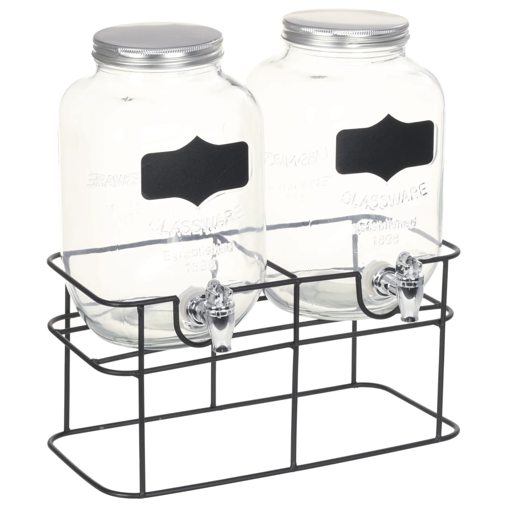 Drankdispensers 2 st met standaard 2 x 4 L glas